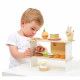 Marchande en bois, stand de pâtisserie et 13 accessoires, gâteaux, jouet imitation, dinette pour enfant dès 3 ans JANOD