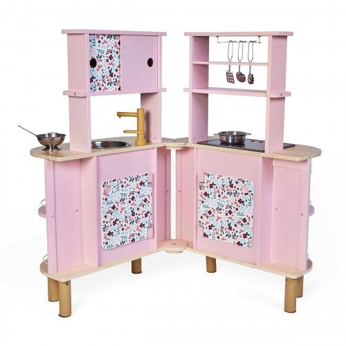 Cuisine en bois, cuisine jouet, dinette + 8 accessoires, sonore + lumineuse, cuisine ouverte double face, enfant dès 3 ans JANOD