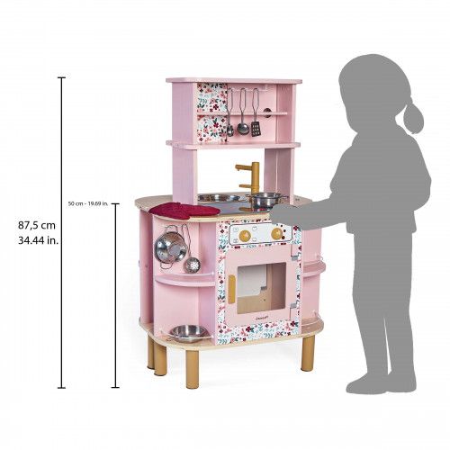 Janod - Cocina grande Mozaïc - Cocina de juego para niños - Cocina infantil  con sonido y luz - Cocina de madera con 3 accesorios + 3 cajas de comida 