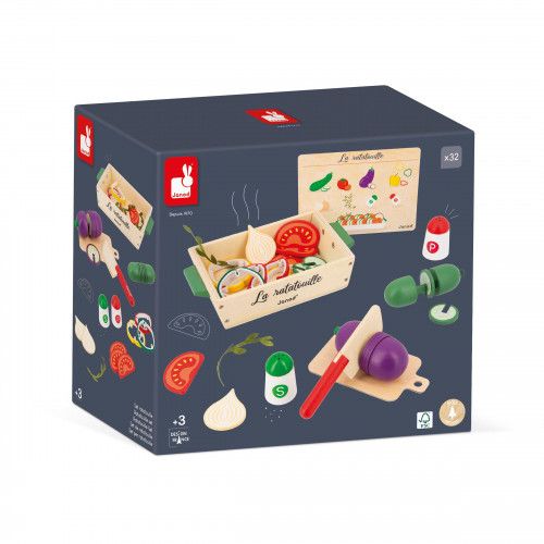 Dinette enfant, set cuisine jouet en bois et feutrine, ratatouille, 32 accessoires, jouet imitation pour enfant dès 3 ans JANOD