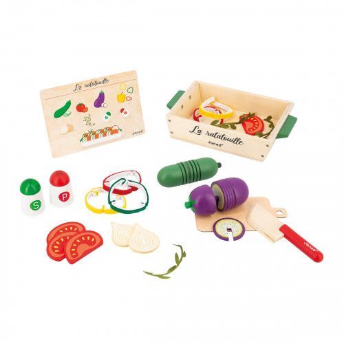 Dinette enfant, set cuisine jouet en bois et feutrine, ratatouille, 32 accessoires, jouet imitation pour enfant dès 3 ans JANOD