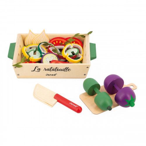 Dinette enfant, set cuisine jouet en bois et feutrine, ratatouille, 32 accessoires, jouet imitation pour enfant dès 3 ans JANOD