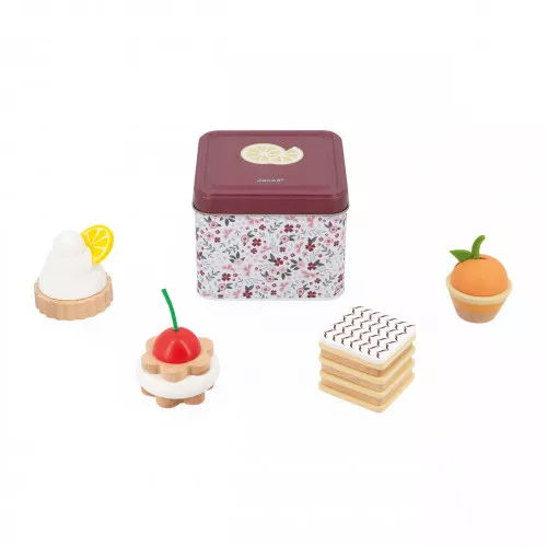 Dinette enfant, set cuisine jouet en bois, pâtisseries, coffret + 4 gâteaux, jouet imitation pour enfant dès 3 ans JANOD