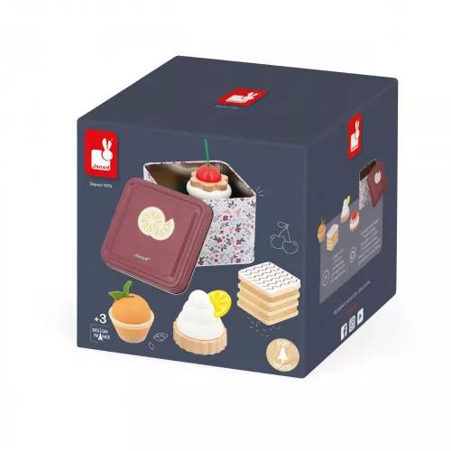 Dinette enfant, set cuisine jouet en bois, pâtisseries, coffret + 4 gâteaux, jouet imitation pour enfant dès 3 ans JANOD