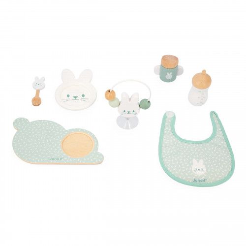 Set accessoires poupons en bois et tissu, 7 pièces, nursery, jouet imitation bébé enfant dès 2 ans JANOD