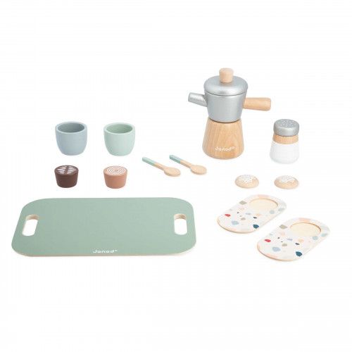 Dinette café à l'italienne en bois, service à café cafetière jouet imitation pour enfant à partir de 2 ans JANOD