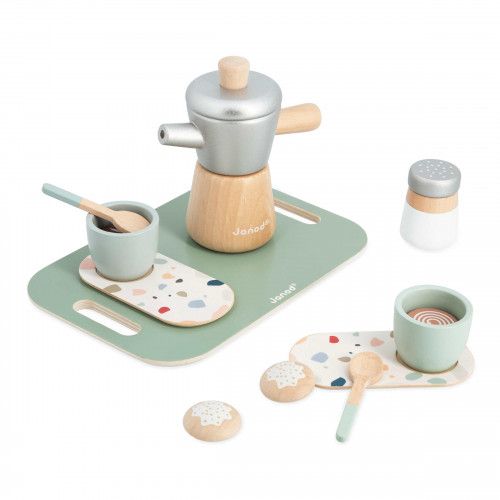Dinette café à l'italienne en bois, service à café cafetière jouet imitation pour enfant à partir de 2 ans JANOD