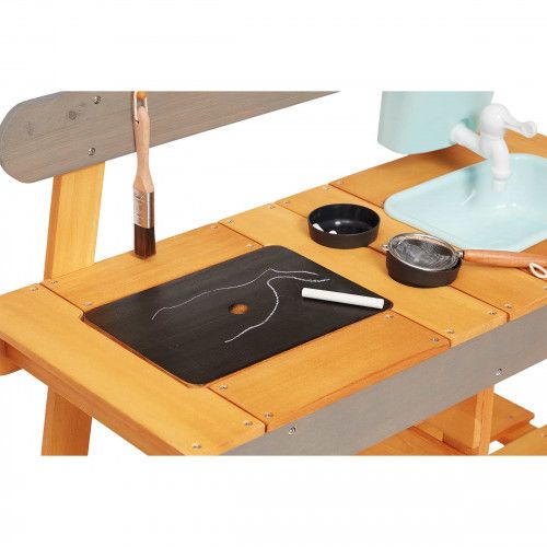 Ensemble de cuisine de jeu en bois, cuisine de boue pour enfants en plein  air avec robinet et boîte à eau