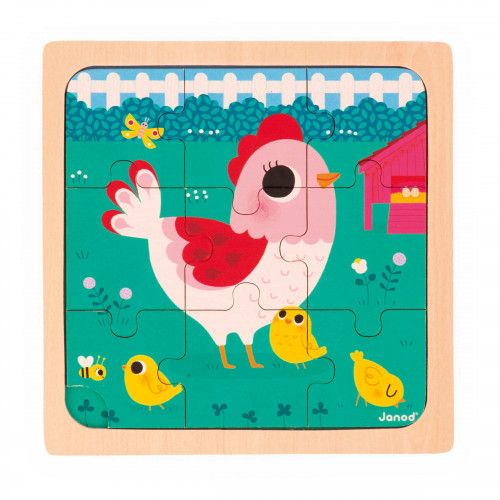 Lot 3 puzzles Trio en bois bébé, puzzles 9 pièces animaux, FSC, motricité bébé enfant dès 18 mois JANOD