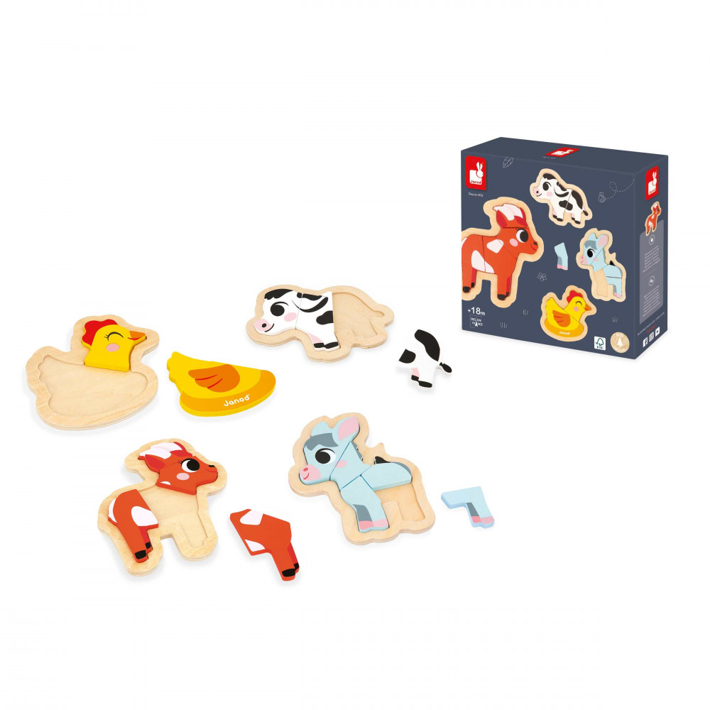 4 Puzles Evolutivos - Granja : Puzzles de madera Primera infancia Janod ...