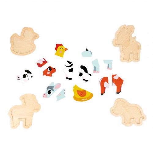 Lot 4 puzzles en bois pour bébé, puzzles évolutifs de 2 à 5 pièces animaux ferme, FSC, motricité bébé enfant dès 18 mois JANOD