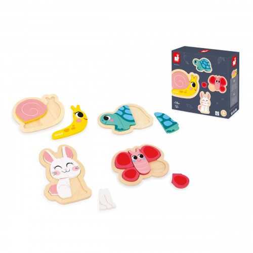 Puzzle Janod bois bébé - Set 3 puzzles animaux Jardin, enfant 18 mois -  Janod