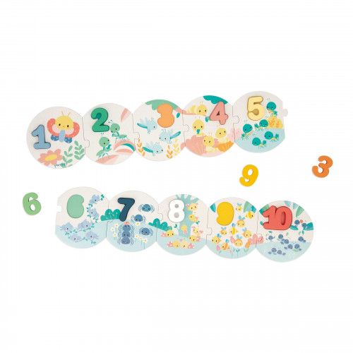 Puzzle en bois et carton bébé, puzzles 10 pièces FSC, chiffres et animaux, motricité enfant dès 2 ans JANOD