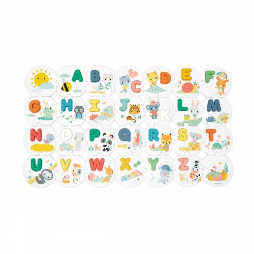 Puzzles bébé en bois et carton, puzzle 28 pièces, lettres alphabet et animaux, motricité enfant dès 2 ans JANOD