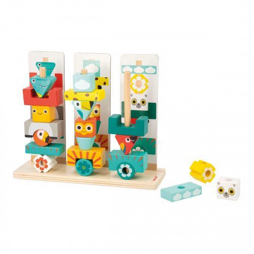 Jeu totem Tropik en bois, jeu éducatif enfant animaux et couleurs, observation et logique, FSC, dès 3 ans JANOD