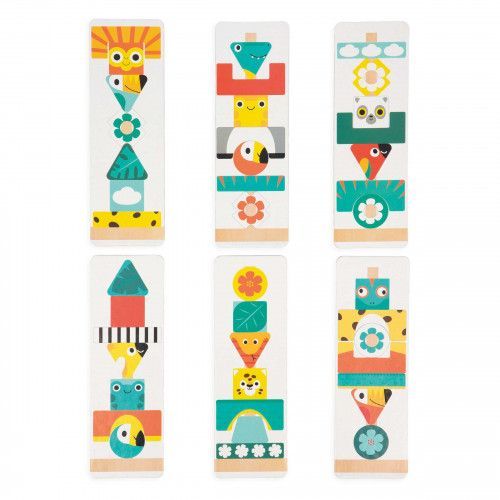 Jeu totem Tropik en bois, jeu éducatif enfant animaux et couleurs, observation et logique, FSC, dès 3 ans JANOD