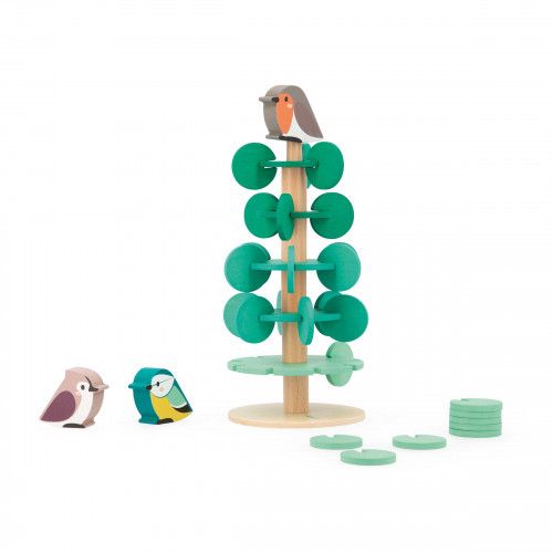 Jeu de construction en bois, 40 pièces FSC, arbre et oiseaux, jeu motricité pour enfant dès 3 ans JANOD etWWF