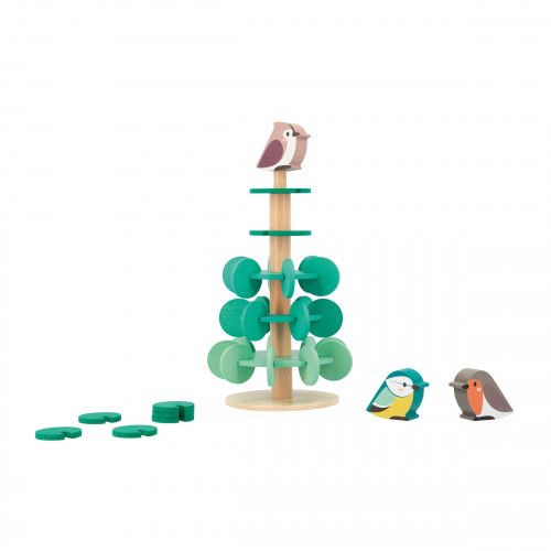 Jeu de construction en bois, 40 pièces FSC, arbre et oiseaux, jeu motricité pour enfant dès 3 ans JANOD etWWF