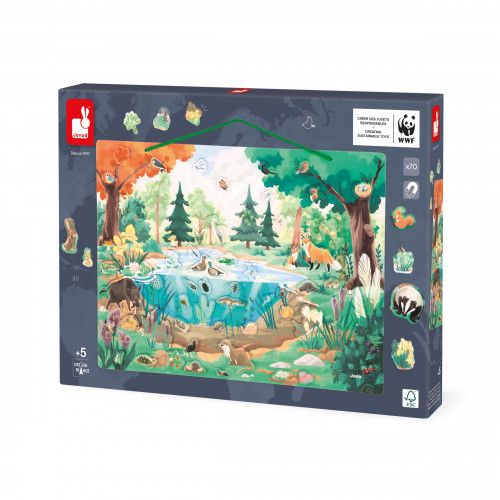 Tableau magnétique enfant, puzzle éducatif 70 magnets, nature animaux, avec poster, FSC, pour enfant dès 5 ans JANOD et WWF