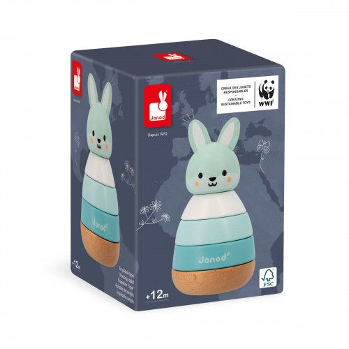 Empilable en bois bébé, empilable lapin, FSC, 4 pièces, jeu motricité bébé dès 12 mois - 1 an JANOD et WWF