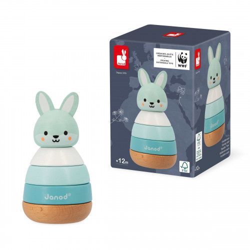 Empilable en bois bébé, empilable lapin, FSC, 4 pièces, jeu motricité bébé dès 12 mois - 1 an JANOD et WWF