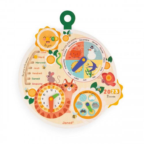 Roue du temps, calendrier en bois enfant, date heure et saisons, jeu éducatif en bois FSC pour enfant dès 3 ans JANOD