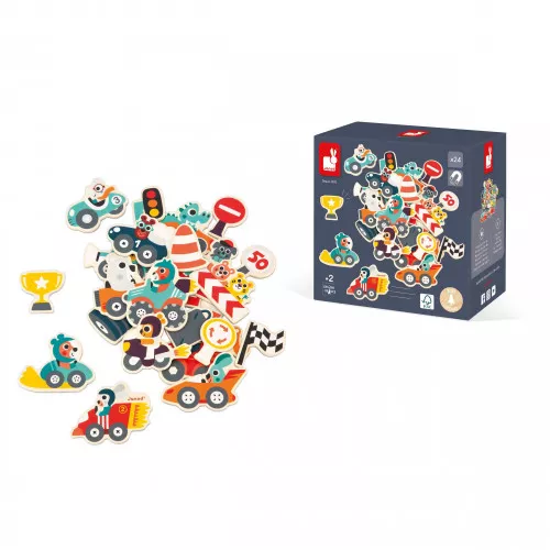 Jeu Magnets véhicules - 24 aimants bois pour tableau enfant 2 ans - Janod