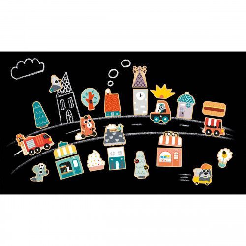 Lot 24 magnets ville en bois FSC, voitures animaux, aimants pour tableau enfant dès 2 ans JANOD