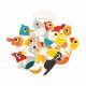 Lot 24 magnets oiseaux en bois FSC, jeu de mix & match, aimants pour tableau enfant dès 2 ans JANOD