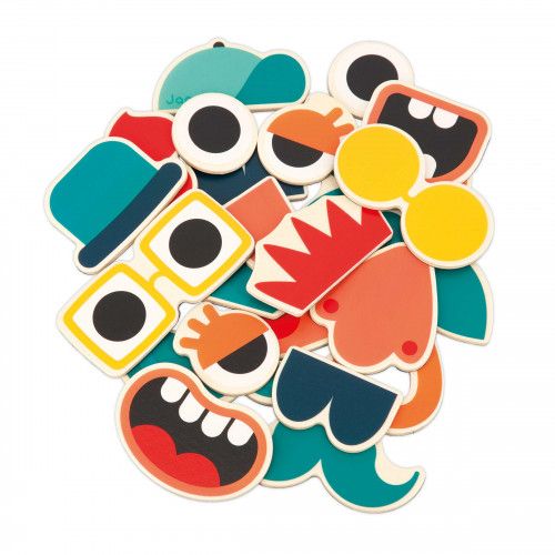 Lot 24 magnets personnages en bois FSC, jeu de mix & match, aimants pour tableau enfant dès 2 ans JANOD