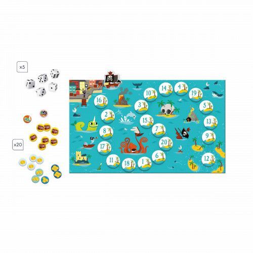 Jeu de société éducatif pour enfant dès 5 ans, thème des pirates, jeu pour apprendre à compter JANOD