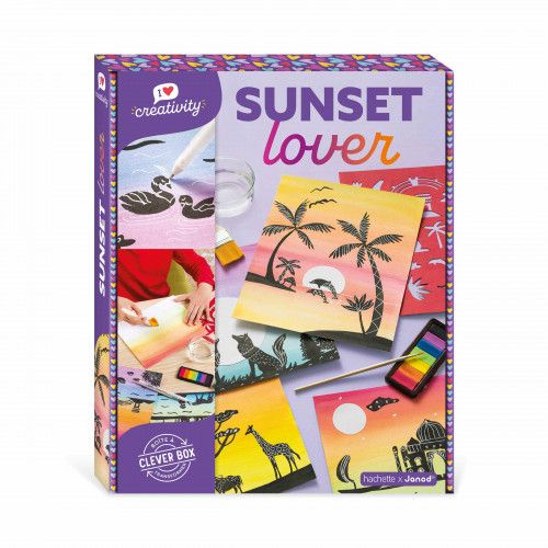 Coffret loisir créatif SUNSET LOVER, kit créatif peinture et pochoirs avec instructions Hachette x JANOD