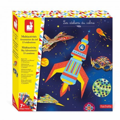 Loisir créatif pour enfant dès 7 ans, thème espace fusée et avions, kit créatif multi activités Hachette x JANOD