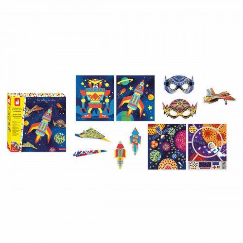 Loisir créatif pour enfant dès 7 ans, thème espace fusée et avions, kit créatif multi activités Hachette x JANOD