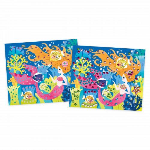 Loisir créatif pour enfant dès 6 ans, activité sequins, thème sirènes, kit créatif Les Ateliers du Calme Hachette x JANOD