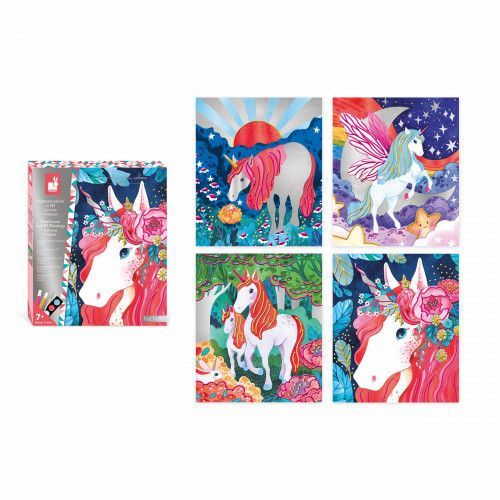 Loisir créatif pour enfant dès 7 ans, peinture nacrée et 3D, thème licorne, kit créatif Les Ateliers du Calme Hachette x JANOD