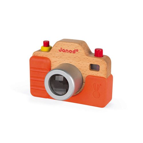Appareil Photo Sonore en bois et silicone, imitation, éveil sonore musical, caméra, orange, pour enfant dès 18 mois JANOD