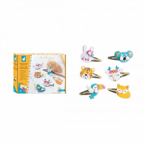 Loisir créatif pour enfant dès 6 ans, 6 barrettes animaux à créer, kit créatif Les Ateliers Bijoux Hachette x JANOD