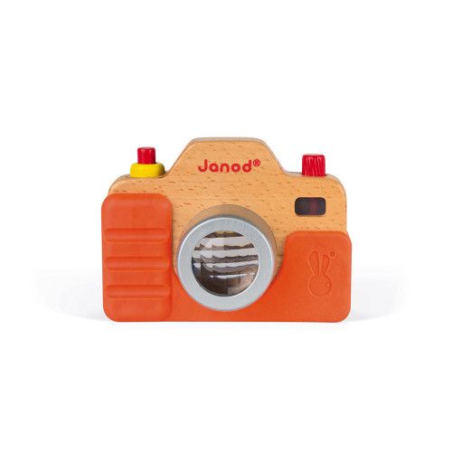 Appareil Photo Sonore en bois et silicone, imitation, éveil sonore musical, caméra, orange, pour enfant dès 18 mois JANOD