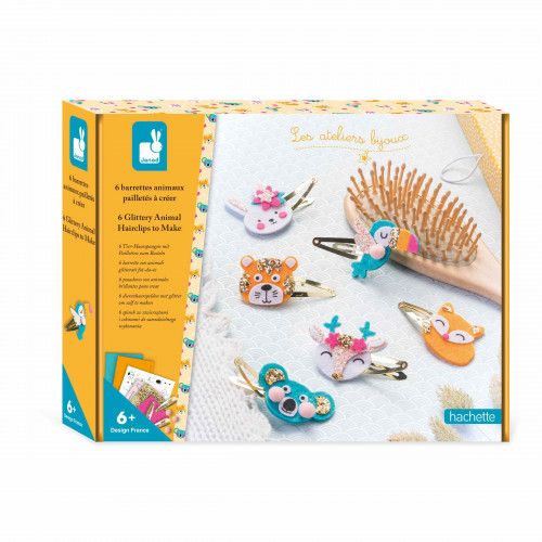 Loisir créatif pour enfant dès 6 ans, 6 barrettes animaux à créer, kit créatif Les Ateliers Bijoux Hachette x JANOD