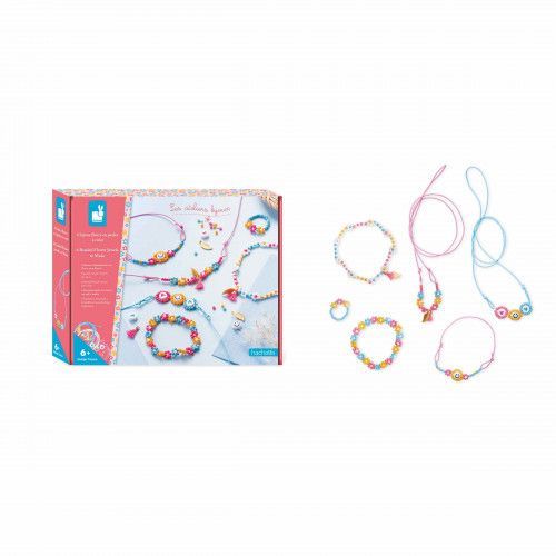 Loisir créatif enfant dès 6 ans, activité bijoux, 6 bijoux fleurs en perles, kit créatif Les Ateliers Bijoux Hachette x JANOD