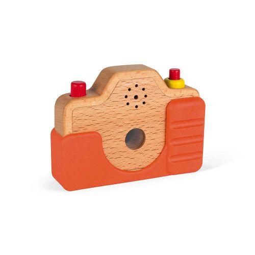 Appareil Photo Sonore en bois et silicone, imitation, éveil sonore musical, caméra, orange, pour enfant dès 18 mois JANOD