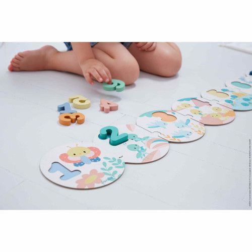 Puzzle en bois et carton bébé, puzzles 10 pièces FSC, chiffres et animaux, motricité enfant dès 2 ans JANOD