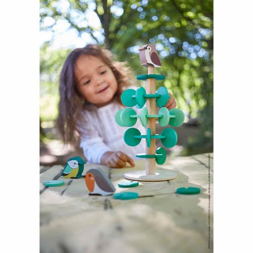 Jeu de construction en bois, 40 pièces FSC, arbre et oiseaux, jeu motricité pour enfant dès 3 ans JANOD et WWF