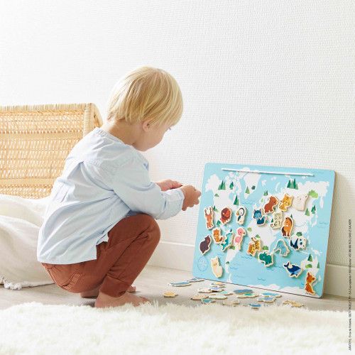 Puzzle monde magnétique en bois Janod Carte du monde enfant 7 ans