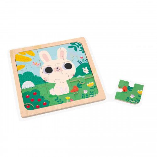 Puzzle Janod bois bébé - Puzzle Lapin 9 pièces, enfant 18 mois - Janod