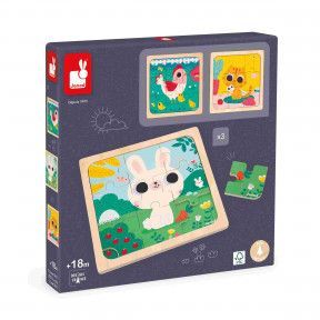 Lot de 4 puzzles en bois pour enfants, jouets en bois, puzzle enfichable 1  2 3