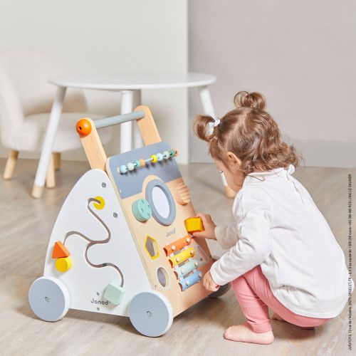Chariot Multi-Activités Sweet Cocoon bois, chariot de marche, éveil motricité sonore et manipulation bébé, pour enfant dès 1 an