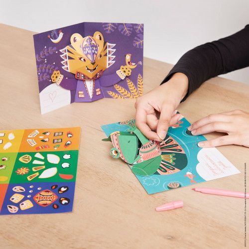 6 cartes pop-up animaux à créer, en relief, pour enfant dès 6 ans, loisir créatif Les ateliers du calme Hachette JANOD