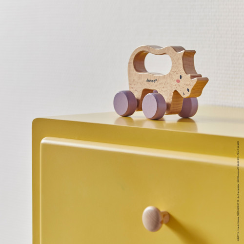 Rhino à promener en bois FSC partenariat WWF, motricité, marche, jouet d'éveil, pour enfant dès 12 mois JANOD